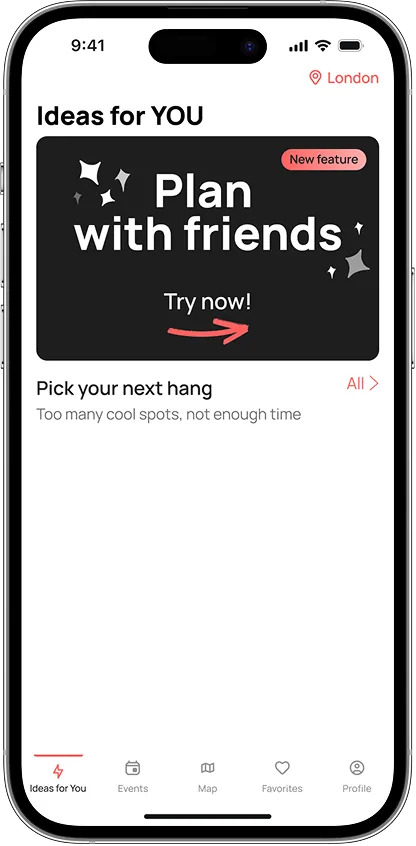 FUSS app interface showing Plan with Friends feature